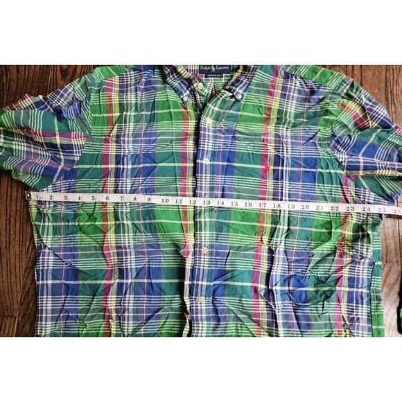 Ralph Lauren Long Sleeve Shirt Mens XXL Blue Green Plaid Classic Fit Red Pony - Picture 7 of 9
